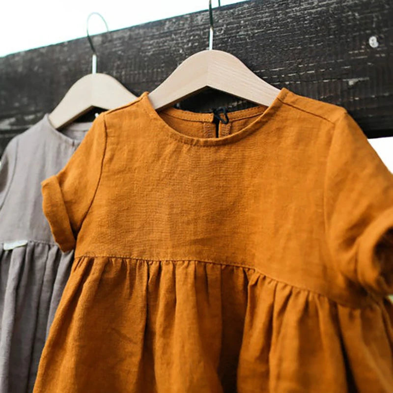 Cotton And Linen Dress Solid Colors