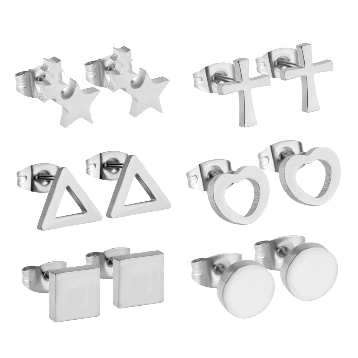 6Pairs/Box Stainless Steel  Earrings