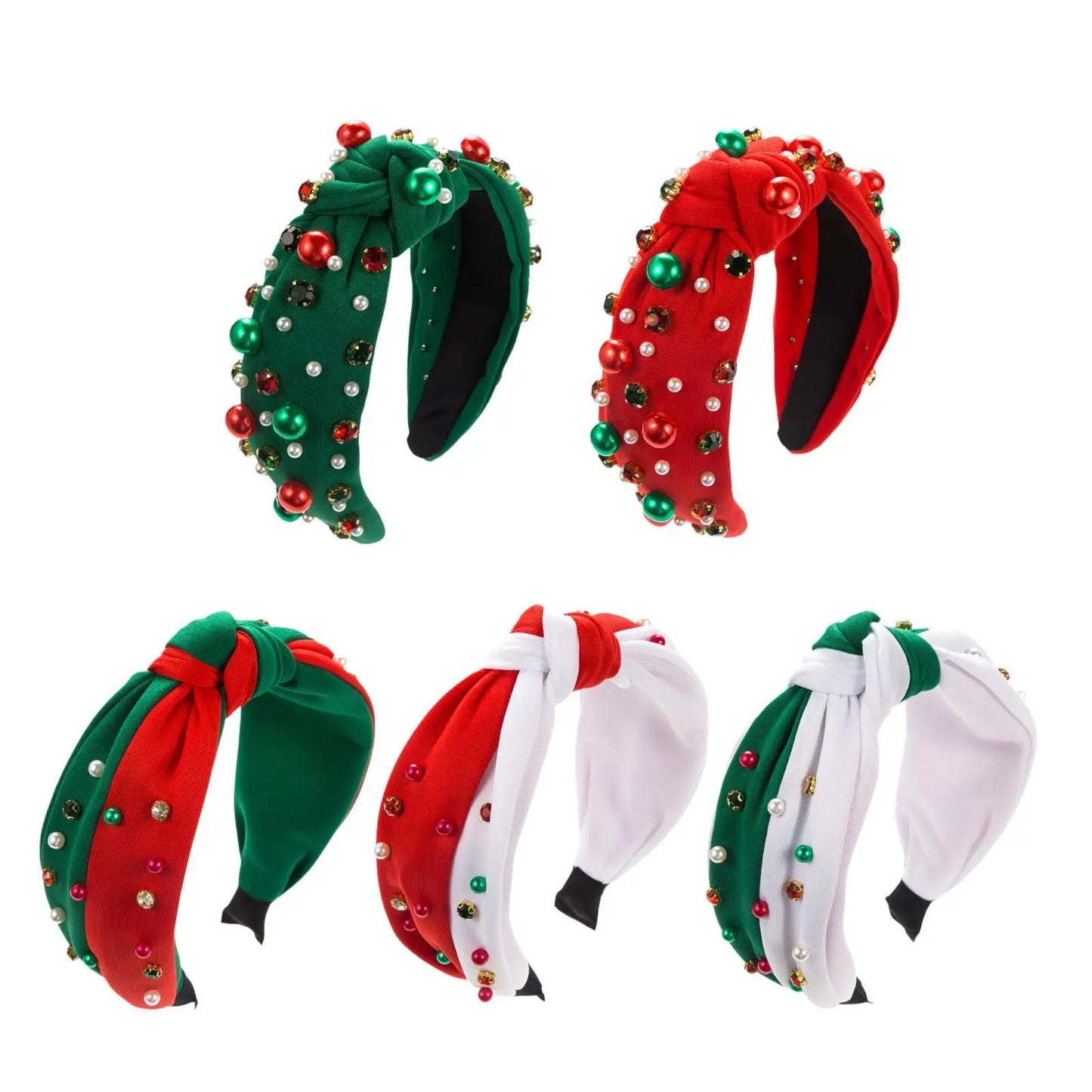 Christmas Headband Favors Red Green Fashion Holiday Festive Christmas Hair Hoop Xmas Headwear for Ladies Girls Women Adults