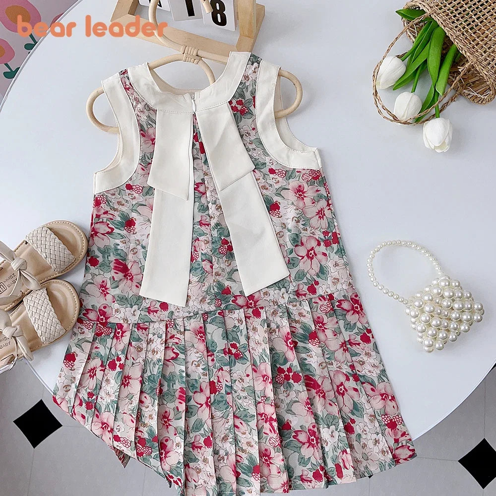 Bear Leader  Floral Baby Girl Dress Sleeveless Dresses Summer Princess Party Dress Crew Neck Toddler Girls Sundress Kids Clothes