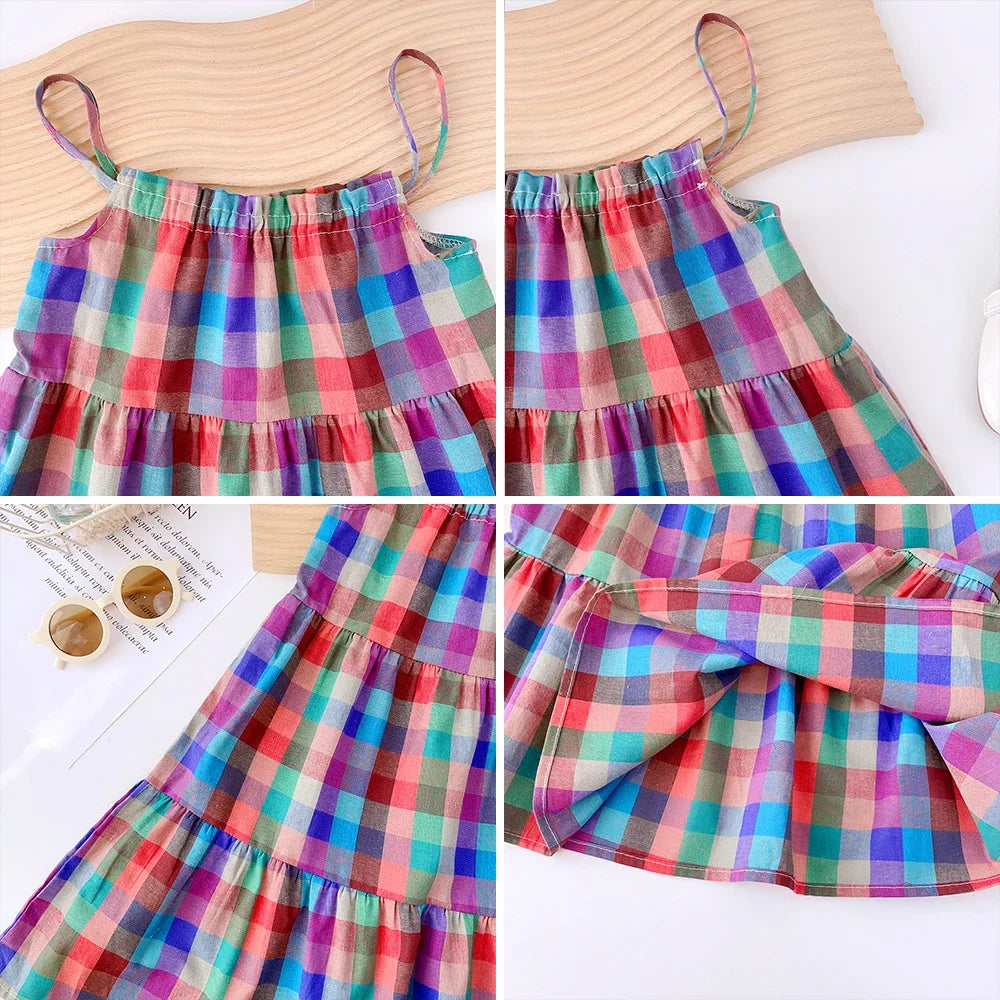 Colorful Plaid Strap Dress