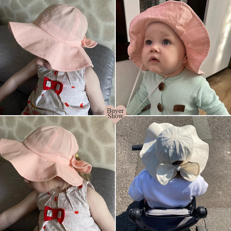 Princess Baby Bucket Hat for Girls Big Bow Summer Baby Girl Cap Wide Brim Travel Baby Sun Hat for Kids Accessories 1-3Y