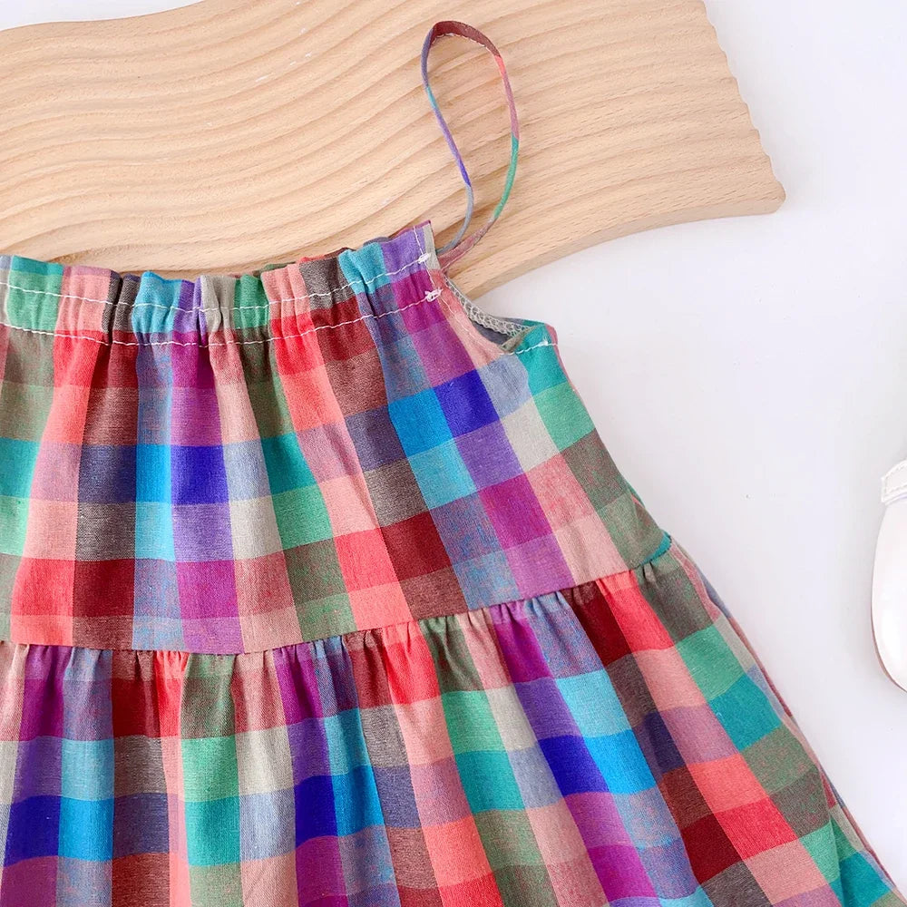 Colorful Plaid Strap Dress