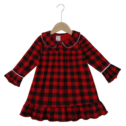 2025 Kids Girls Robes Dress Christmas Costume Red Plaid Family Matching Kids Clothes Children Loungewear Xmas Pyjamas First Gift