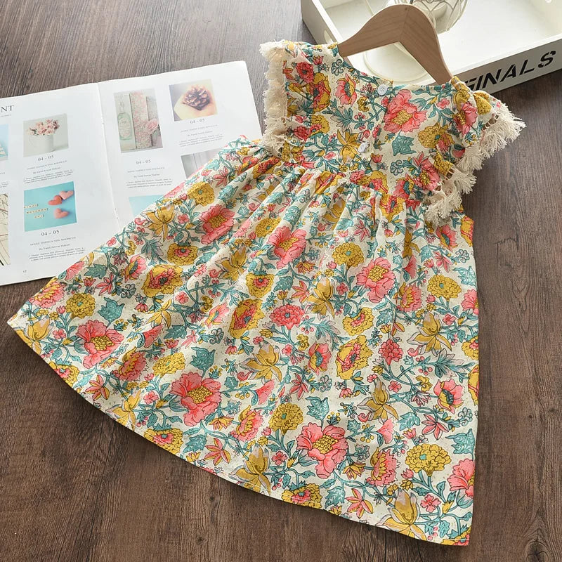 Bear Leader Girls Floral Dresses 2023 New Fashion Sweet Kids Flowers Costumes Children Sleeveless Vestidos Toddler Baby Clothing