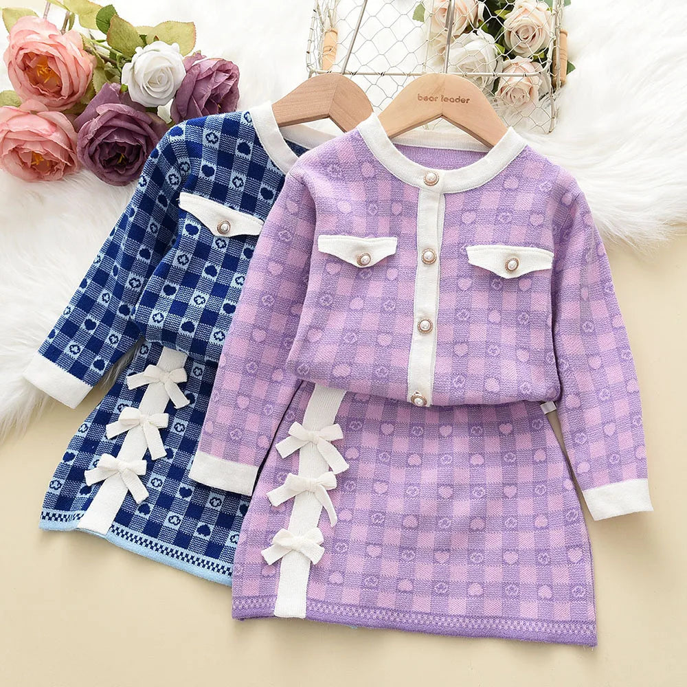 Bear Leader Baby Girls Clothes Set Autumn Winter Cartoon Grape Clothing Set New Kids Knitted Sweet Outfit Children Clothes Suit