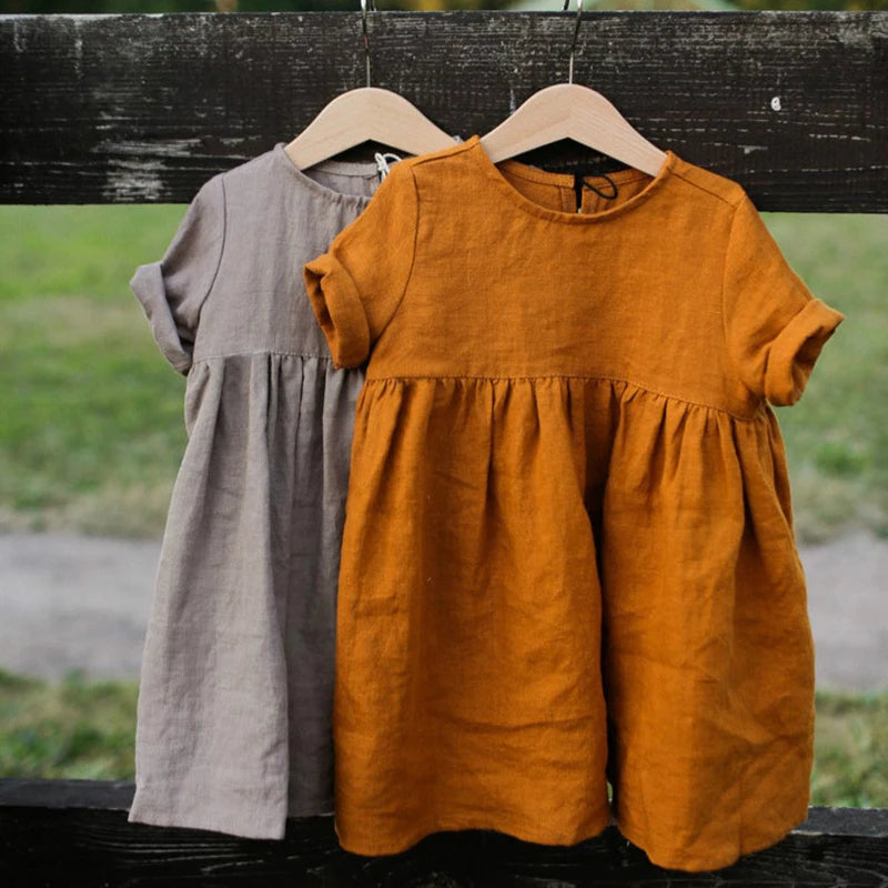 Cotton And Linen Dress Solid Colors