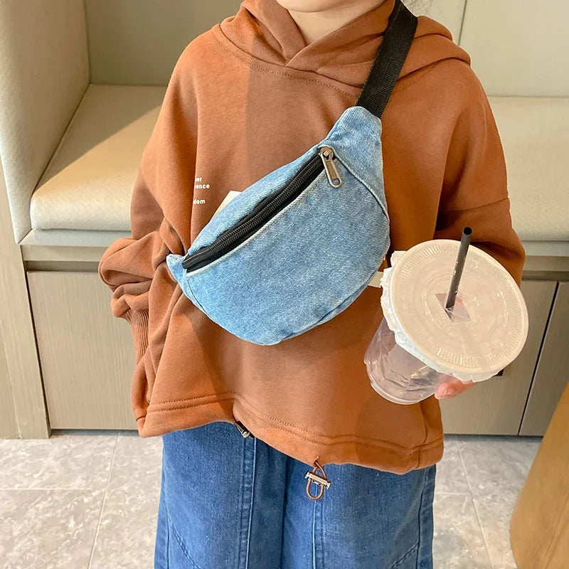 New Kid Waist Bag For Girl Boy Casual Denim Chest Bag Children Belt Bag Money Pouch Baby Zipper Waist Pack Bum Bag Coin Purse