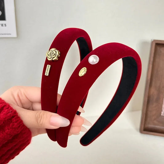 Red Set Series Hairbands Gold Camellia Pearl Headband New Year Christmas Fashions Headdress for Women Girls Hair Accessories