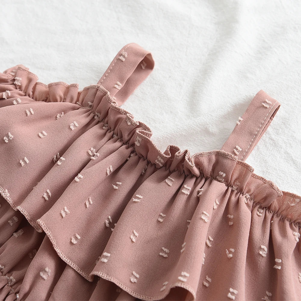 Bear Leader Jacquard Baby Girls Dresses Casual Ruffles Suspender Dress Kids Clothes Solid Color Boat Neck A-line Princess Dress