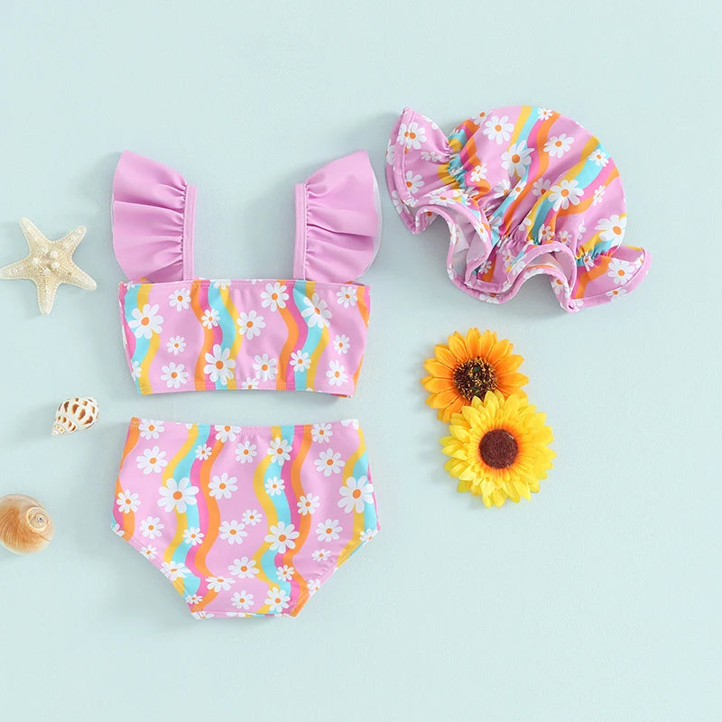 Baby Girl Floral Swimsuit Toddler Striped Bikini Set