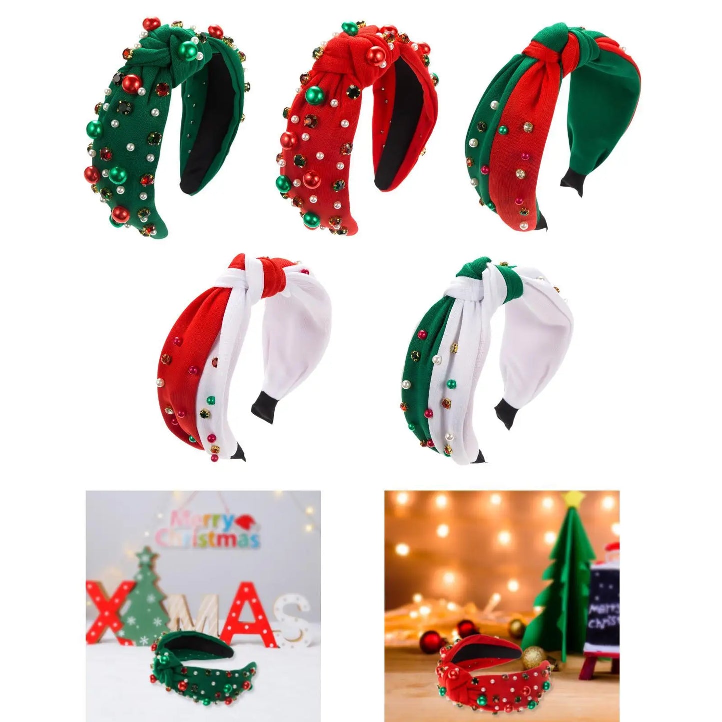 Christmas Headband Favors Red Green Fashion Holiday Festive Christmas Hair Hoop Xmas Headwear for Ladies Girls Women Adults