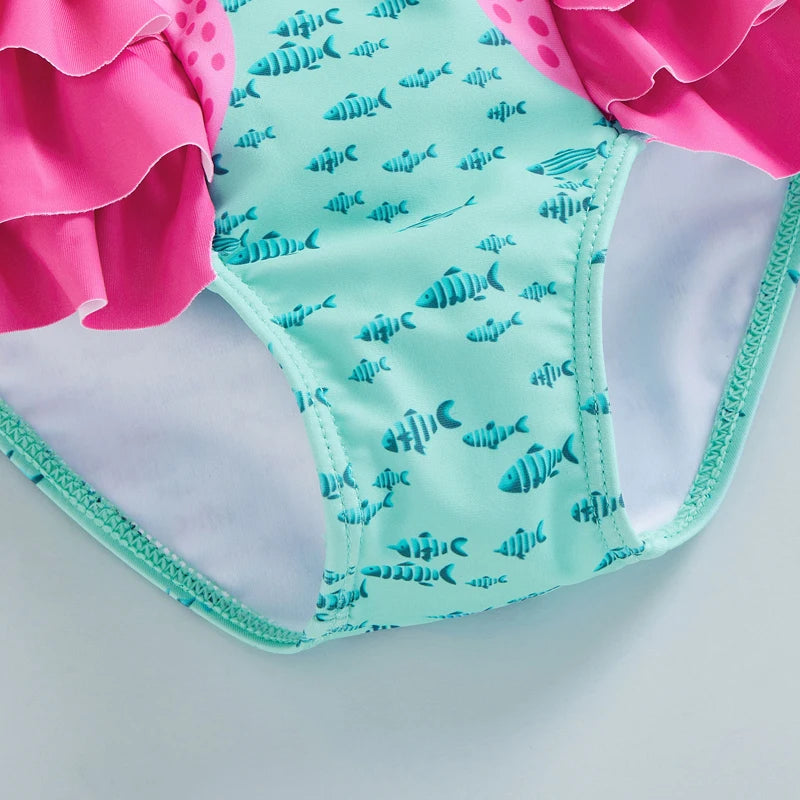 Toddler Baby Girl Swimsuit Sleeveless Floral Shell Print Summer Bathing Suit Cute Swimwear Bikini Kids Swimming Clothing