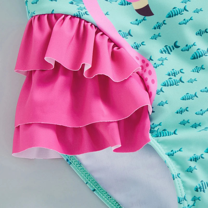 Toddler Baby Girl Swimsuit Sleeveless Floral Shell Print Summer Bathing Suit Cute Swimwear Bikini Kids Swimming Clothing