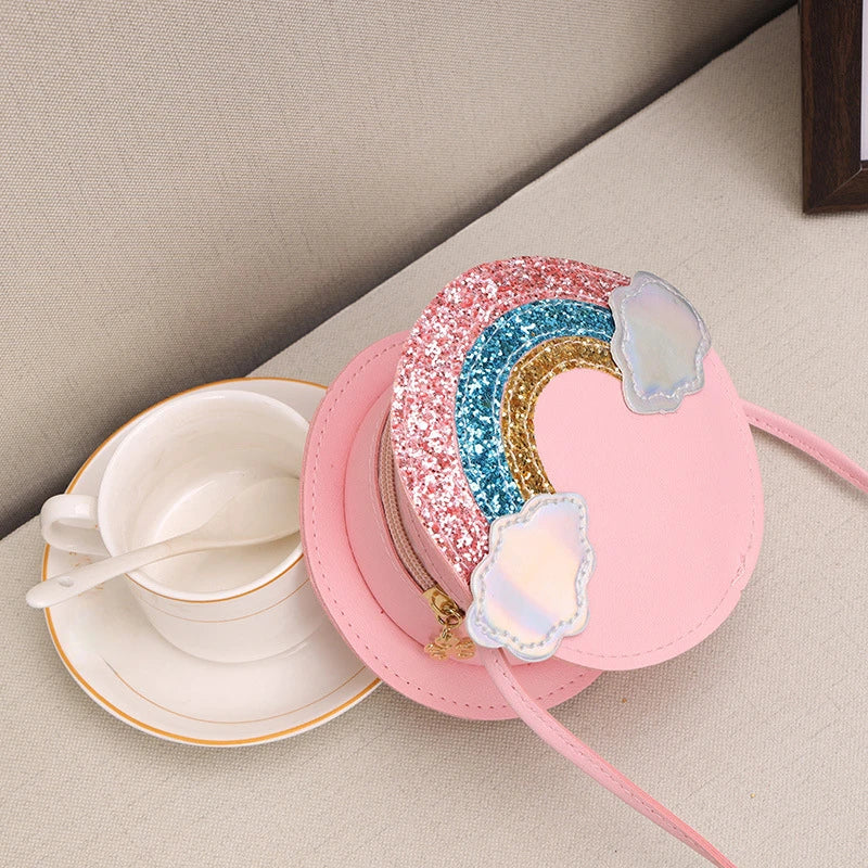 Lovely Baby Girls' Rainbow Coin Purse Fashion Children Round Crossbody Bags Cute Princess Small Handbag Accessories Shoulder Bag