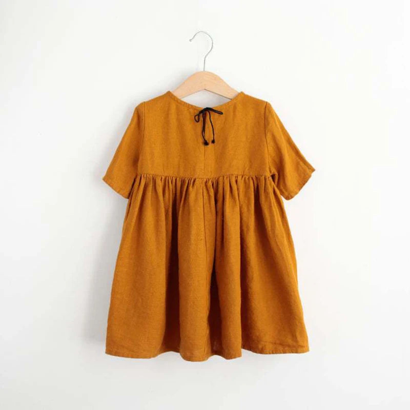 Cotton And Linen Dress Solid Colors